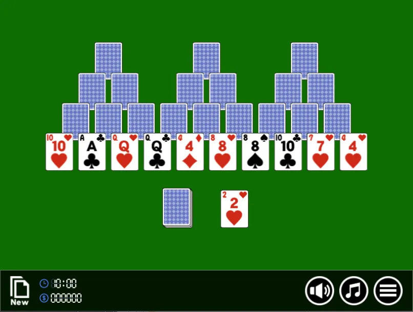 「トライピークス・ソリティア」のゲームプレイ画面